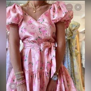 LoveShackFancy x Target Cécile puff sleeve satin pink floral mini dress